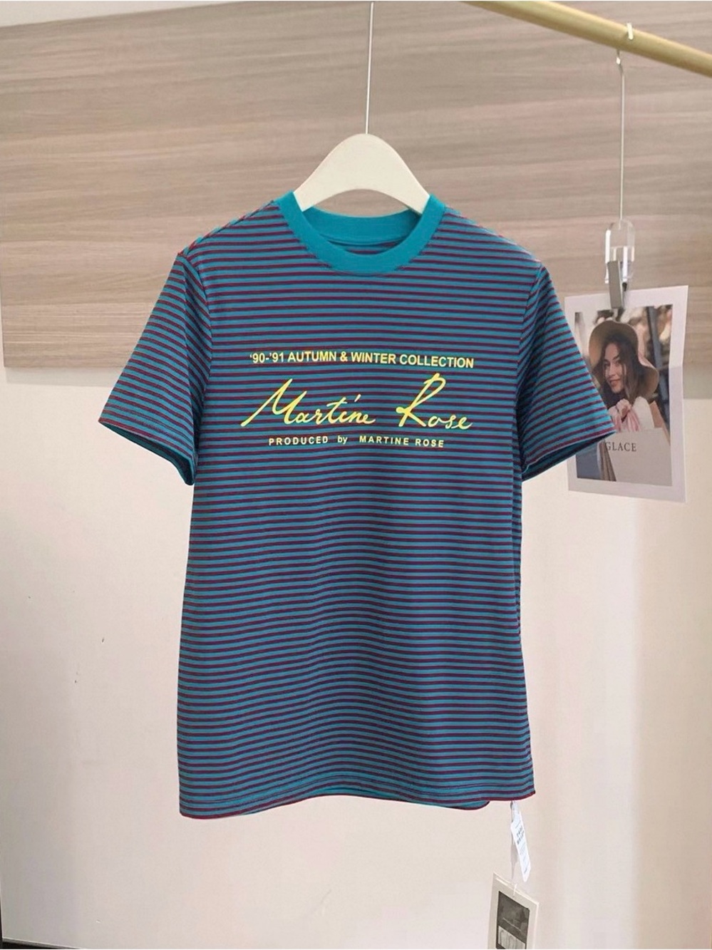 Martine Rose Burgundy Green Striped Logo T-Shirt Size S